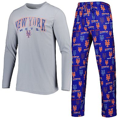 Men's Concepts Sport Gray/Royal New York Mets Breakthrough Long Sleeve Top & Pants Sleep Set