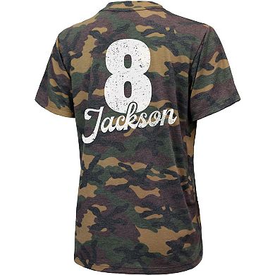 Women's Majestic Threads Lamar Jackson Camo Baltimore Ravens Name & Number V-Neck Tri-Blend T-Shirt