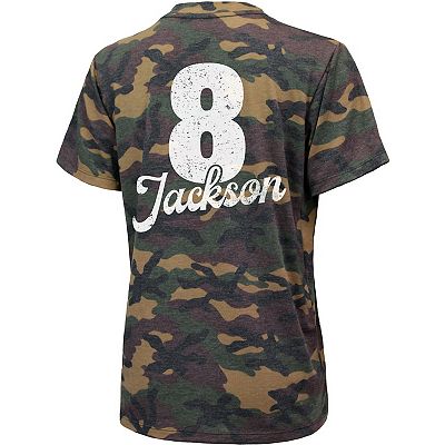 Women s Majestic Threads Lamar Jackson Camo Baltimore Ravens Name Number V Neck Tri Blend T