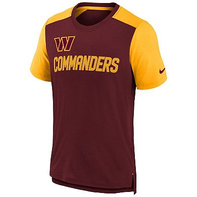 Youth Nike Heathered Burgundy/Heathered Gold Washington Commanders Colorblock Team Name T-Shirt