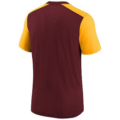 Youth Nike Heathered Burgundy/Heathered Gold Washington Commanders Colorblock Team Name T-Shirt