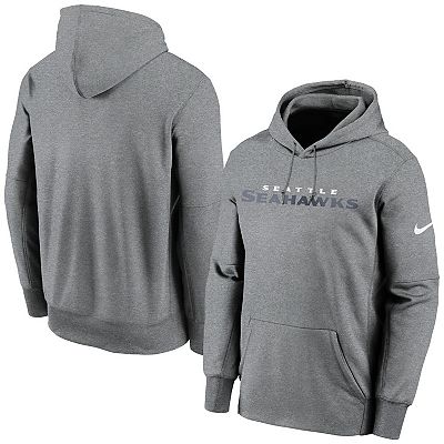 Men s Nike Heathered Charcoal Seattle Seahawks Wordmark Therma Performance Pullover Hoodie