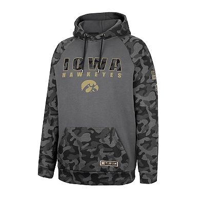 Men's Colosseum Charcoal Iowa Hawkeyes OHT Military Appreciation Camo Stack Raglan Pullover Hoodie