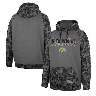 Men's Colosseum Charcoal Iowa Hawkeyes OHT Military Appreciation Camo Stack Raglan Pullover Hoodie