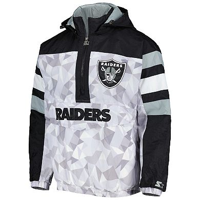 Men's Starter White/Black Las Vegas Raiders Thursday Night Gridiron Raglan Half-Zip Hooded Jacket