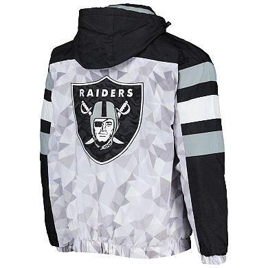 Men's Starter White/Black Las Vegas Raiders Thursday Night Gridiron Raglan Half-Zip Hooded Jacket