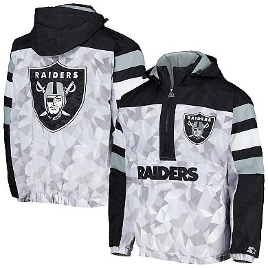 Men's Starter White/Black Las Vegas Raiders Thursday Night Gridiron Raglan Half-Zip Hooded Jacket