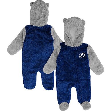 Newborn Blue Tampa Bay Lightning Game Nap Teddy Fleece Bunting Full-Zip Sleeper