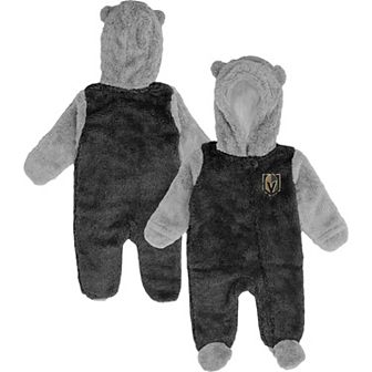 Newborn Black Vegas Golden Knights Game Nap Teddy Fleece Bunting Full-Zip Sleeper