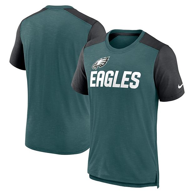 Men's Nike Heathered Midnight Green/Heathered Black Philadelphia Eagles  Color Block Team Name T-Shirt