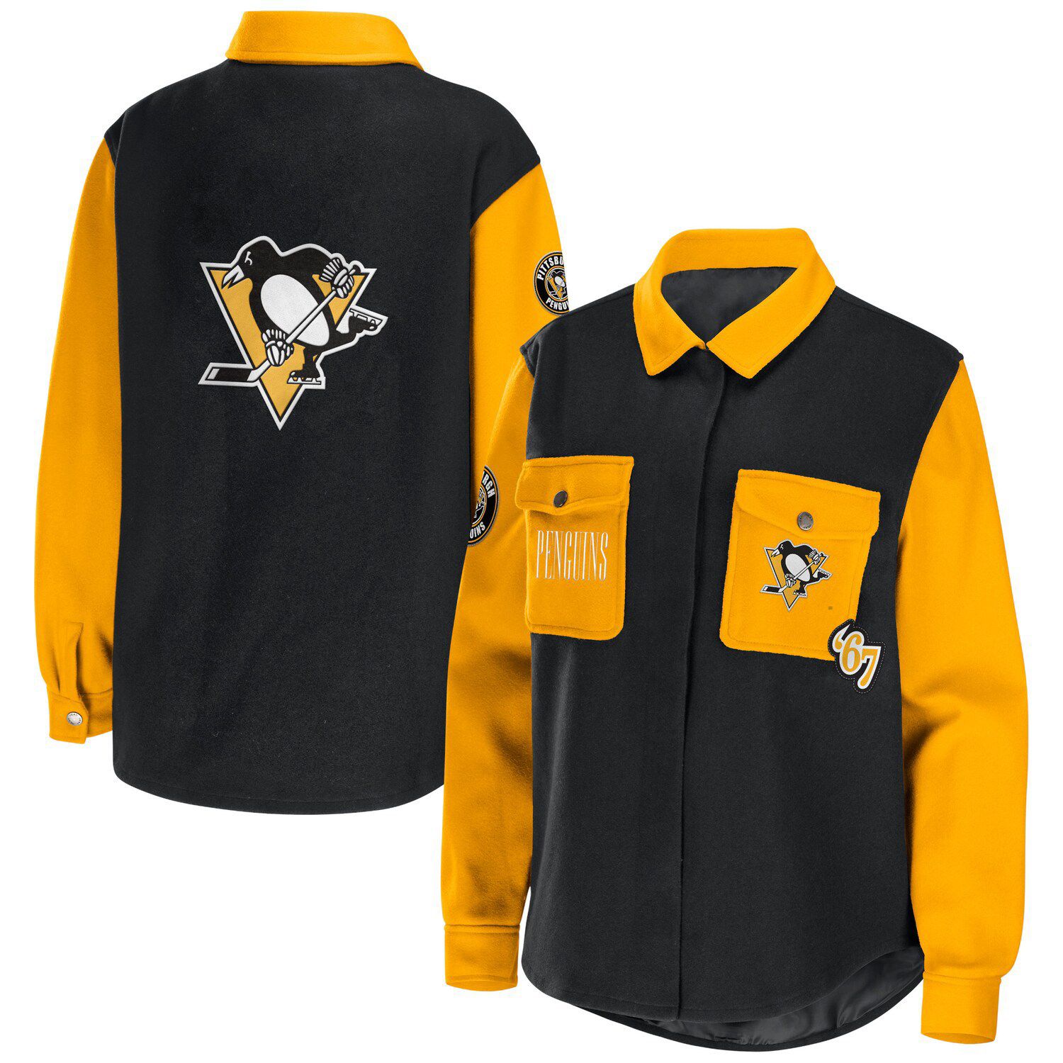 Concepts Sport Women's Concepts Sport Black Pittsburgh Penguins Mainstay Flannel Full-Button Three-Quarter Sleeve Nightshirt