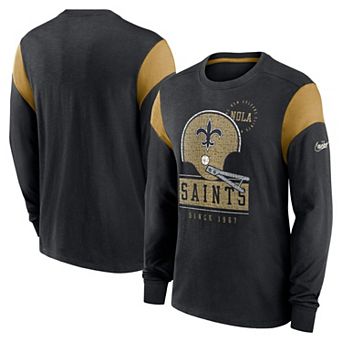 Men's Nike Heathered Black New Orleans Saints Slub Rewind Playback Helmet Long Sleeve T-Shirt