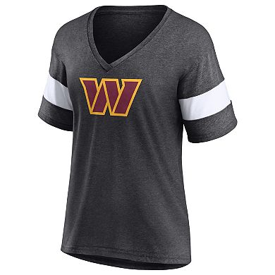 Women's Fanatics Branded Heathered Charcoal/White Washington Commanders Distressed Team Tri-Blend V-Neck T-Shirt