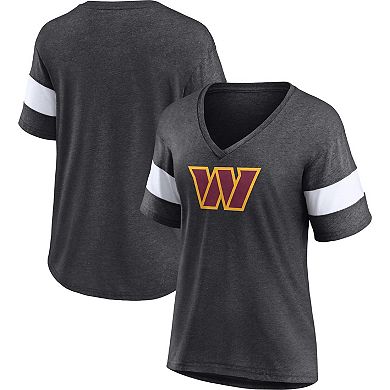Women's Fanatics Branded Heathered Charcoal/White Washington Commanders Distressed Team Tri-Blend V-Neck T-Shirt