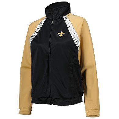 Women's G-III 4Her by Carl Banks Black/Gold New Orleans Saints Confetti Raglan Full-Zip Track Jacket