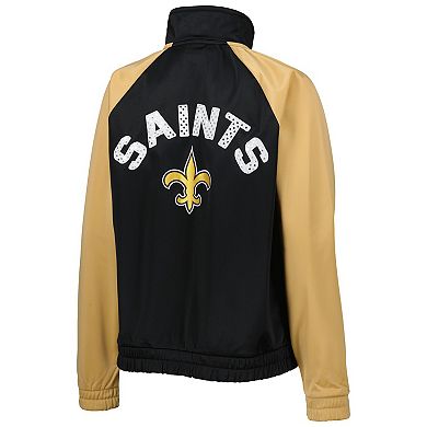 Women's G-III 4Her by Carl Banks Black/Gold New Orleans Saints Confetti Raglan Full-Zip Track Jacket