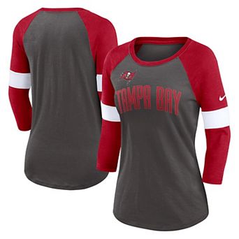 Women's Nike Tampa Bay Buccaneers Pewter/Heather Red Football Pride Raglan 3/4-Sleeve T-Shirt