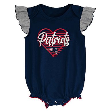 Girls Newborn & Infant Navy/Heathered Gray New England Patriots All The Love Bodysuit Bib & Booties Set
