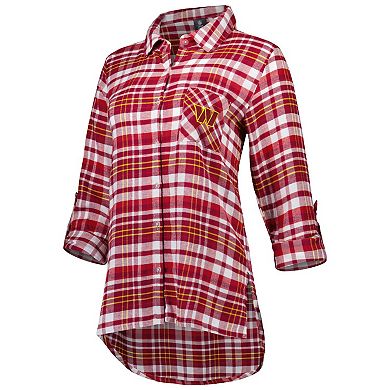 Women's Concepts Sport Burgundy Washington Commanders Mainstay Plaid Full-Button Long Sleeve Nightshirt