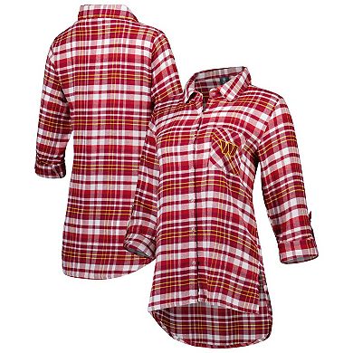 Women's Concepts Sport Burgundy/Gold Washington Commanders Mainstay Flannel Full-Button Long Sleeve Nightshirt