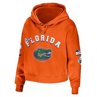 Women s WEAR by Erin Andrews Orange Florida Gators Mixed Media Cropped Pullover Hoodie