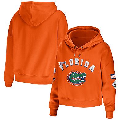 Women's WEAR by Erin Andrews Orange Florida Gators Mixed Media Cropped Pullover Hoodie