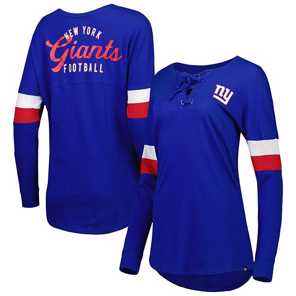 Women's New Era Royal New York Giants Athletic Varsity Lace-Up Long Sleeve  T-Shirt