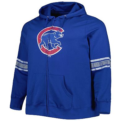 Women's Royal/Heather Gray Chicago Cubs Plus Size Front Logo Full-Zip Hoodie
