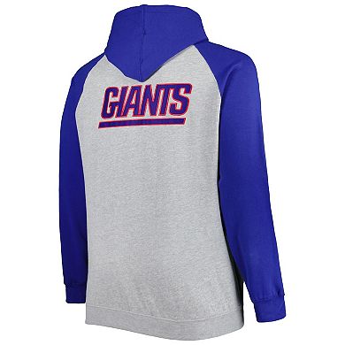 Men's Heather Gray New York Giants Big & Tall Fleece Raglan Full-Zip Hoodie Jacket