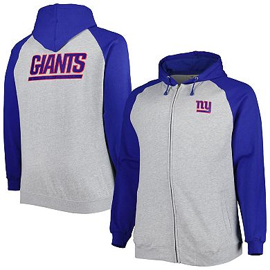 Men's Heather Gray New York Giants Big & Tall Fleece Raglan Full-Zip Hoodie Jacket