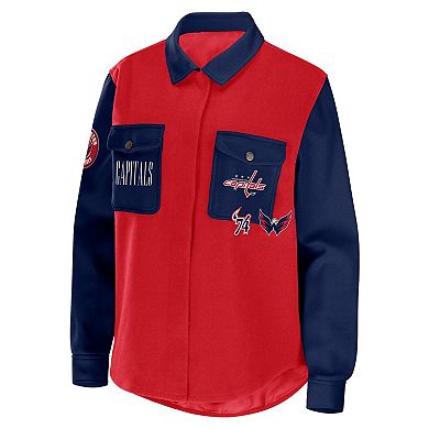 Women's WEAR by Erin Andrews Red/Navy Washington Capitals Colorblock Button-Up Shirt Jacket