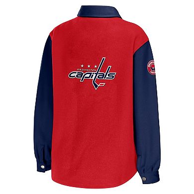 Women's WEAR by Erin Andrews Red/Navy Washington Capitals Colorblock Button-Up Shirt Jacket