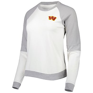 Women's Antigua Cream/Silver Washington Commanders Avenue Raglan Pullover Sweatshirt