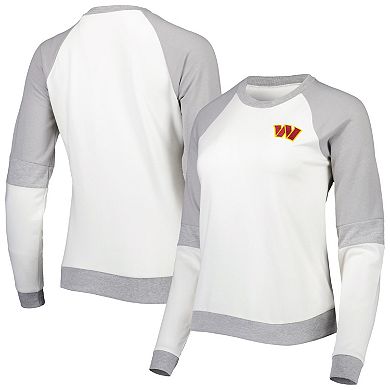 Women's Antigua Cream/Silver Washington Commanders Avenue Raglan Pullover Sweatshirt