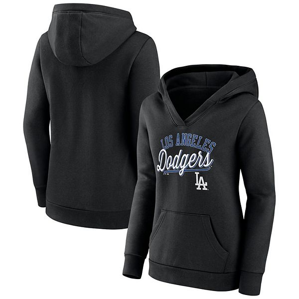 Women's Fanatics Branded Black Los Angeles Dodgers Simplicity Crossover  V-Neck Pullover Hoodie