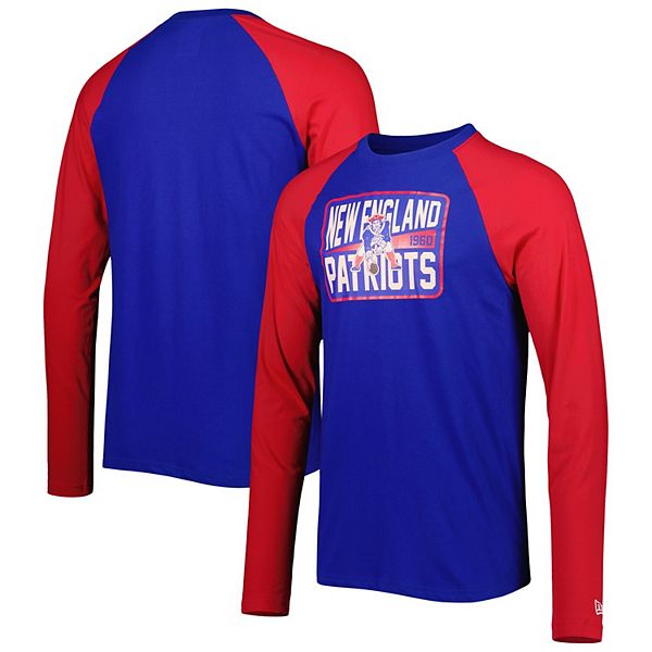 Men's New Era Royal New England Patriots Throwback Raglan Long