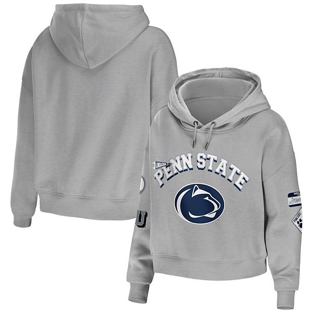 Women s WEAR by Erin Andrews Gray Penn State Nittany Lions Mixed Media Cropped Pullover Hoodie