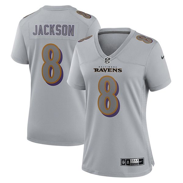 Women's Nike Lamar Jackson Gray Baltimore Ravens Atmosphere Fashion Game  Jersey