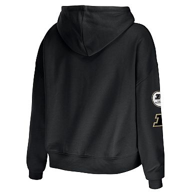 Women's WEAR by Erin Andrews Black Purdue Boilermakers Mixed Media Cropped Pullover Hoodie