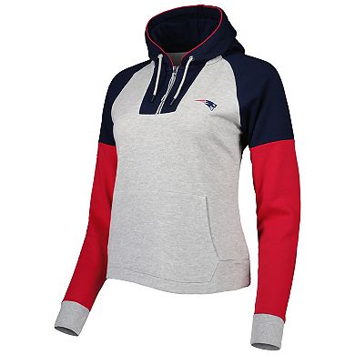 Women's Antigua Heathered Gray/Navy New England Patriots Jackpot Raglan Half-Zip Pullover Hoodie