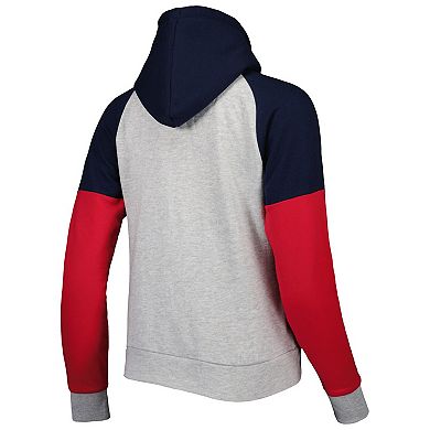 Women's Antigua Heathered Gray/Navy New England Patriots Jackpot Raglan Half-Zip Pullover Hoodie