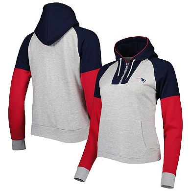 Women's Antigua Heathered Gray/Navy New England Patriots Jackpot Raglan Half-Zip Pullover Hoodie