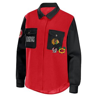Women's WEAR by Erin Andrews Red/Black Chicago Blackhawks Colorblock Button-Up Shirt Jacket