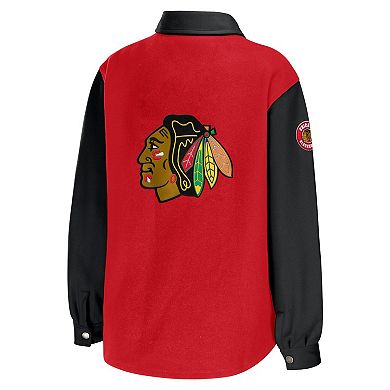 Women's WEAR by Erin Andrews Red/Black Chicago Blackhawks Colorblock Button-Up Shirt Jacket