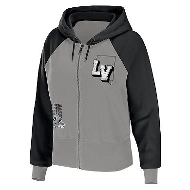 Women's WEAR by Erin Andrews Gray Las Vegas Raiders Colorblock Full-Zip Hoodie