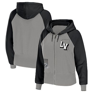 Women's WEAR by Erin Andrews Gray Las Vegas Raiders Colorblock Full-Zip Hoodie