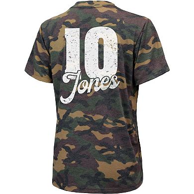 Women's Majestic Threads Mac Jones Camo New England Patriots Name & Number V-Neck Tri-Blend T-Shirt