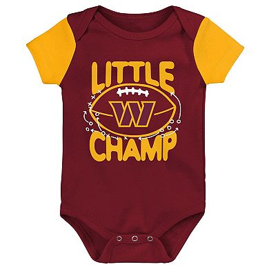 Newborn & Infant Burgundy/Gold Washington Commanders Little Champ Three-Piece Bodysuit Bib & Booties Set