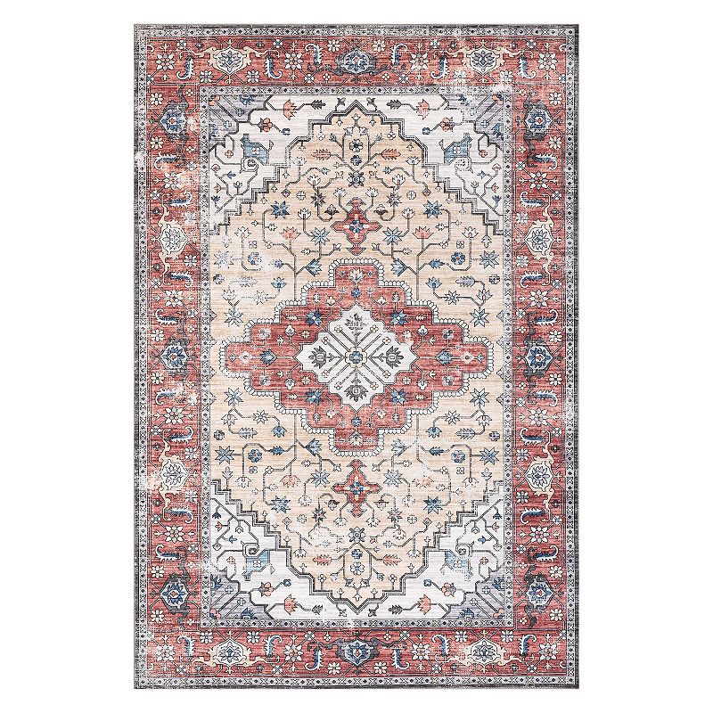 nuLoom Melanie Transitional Medallion Machine Washable Area Rug, Orange, 8X10 Ft