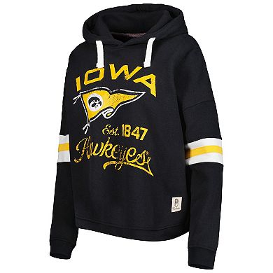 Women's Pressbox Black Iowa Hawkeyes Super Pennant Pullover Hoodie